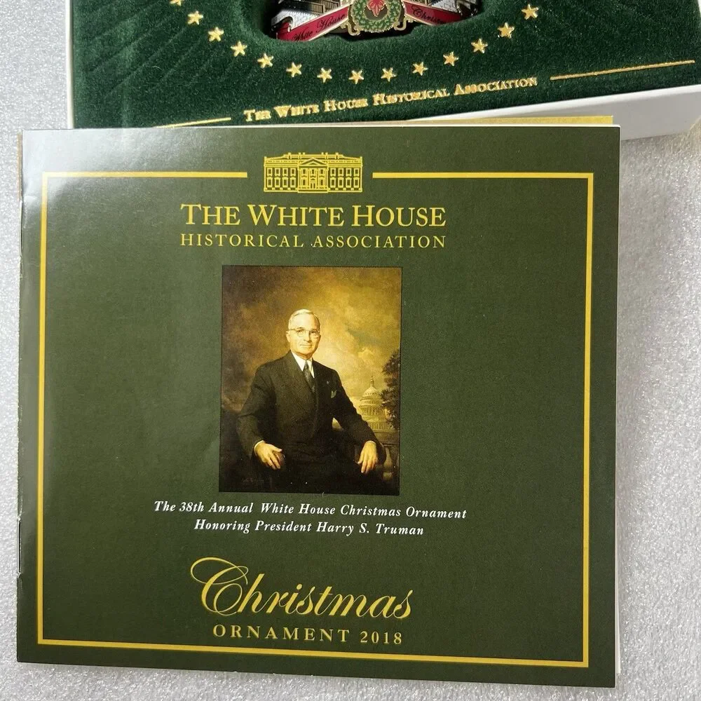 2 Metal Xmas Ornament White House President Harry S.Truman & West Wing Entrance